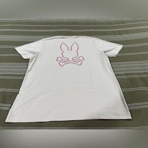 Psycho Bunny White Tee with Pink Bunny Skull Outline